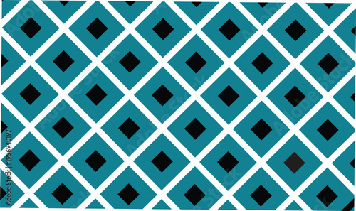 Abstract seamless background with aqua teal rhombus shapes and black squares geometric pattern for modern design