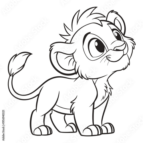 Foto Adorable baby lion cub cartoon character looking up coloring page