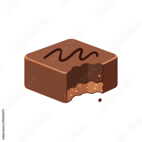 Bitten Chocolate Square Candy with Swirl Decoration, Isolated on White