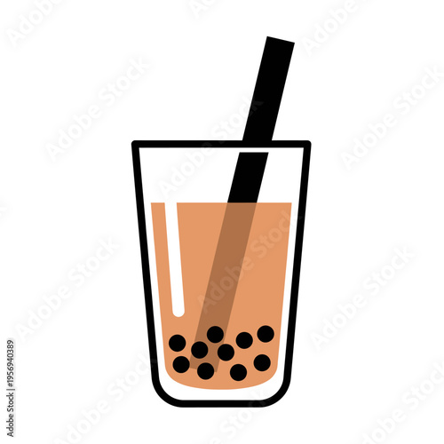 Bubble Tea Icon - Sweet Tapioca Drink with Straw
