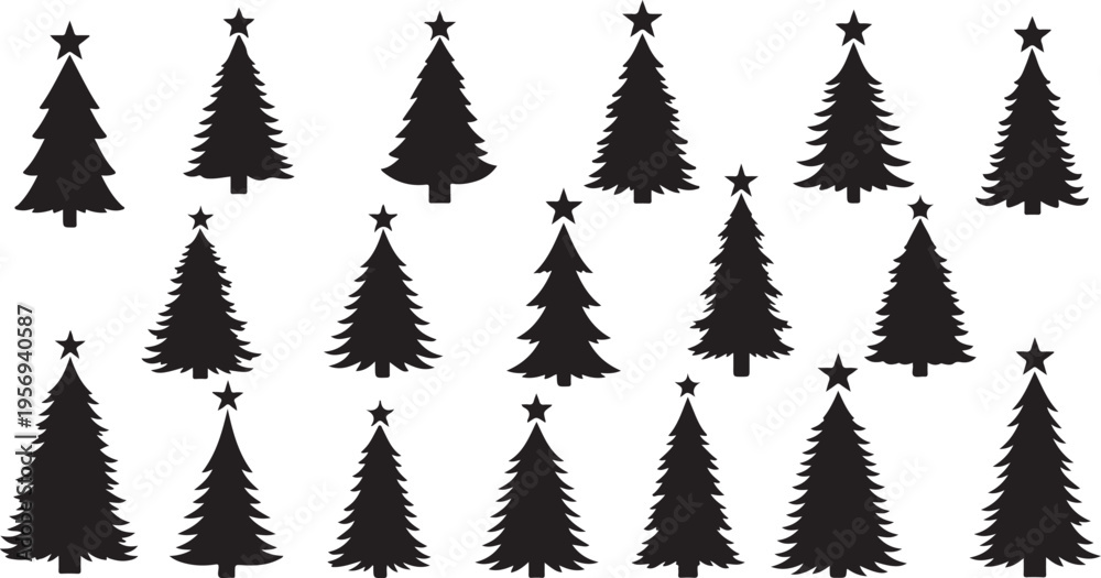 Obraz premium Christmas tree vector icon set holiday season design 