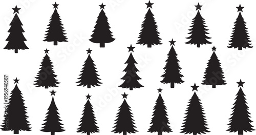 Christmas tree vector icon set holiday season design 