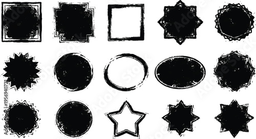 Big set of grunge paint brush stroke, grungy lines, frames, box and artistic design elements on white background. Ink splash, splatter and dirty watercolor texture for social media.