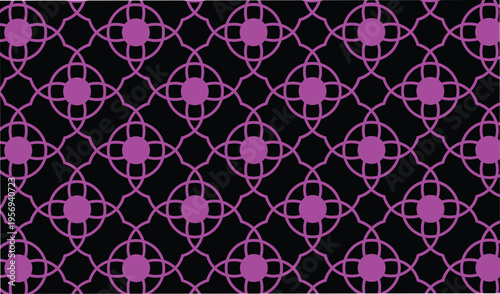 Photography Purple and black floral geometric pattern featuring interlocking circles and cur