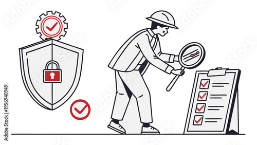 Line icon pack for risk management and compliance including shield protection, audit checklist and control systems. Ideal for fintech apps, enterprise dashboards and business presentations.