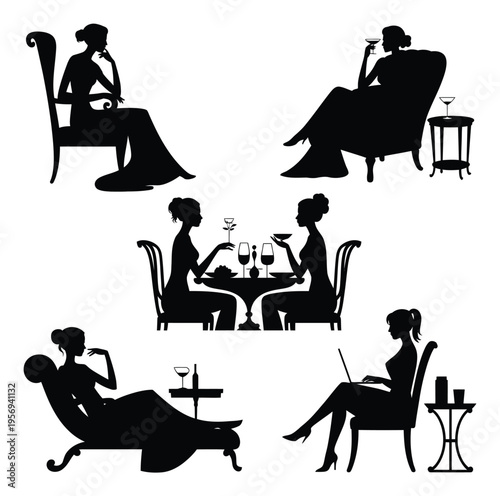 Silhouettes of Women in Various Poses and Settings