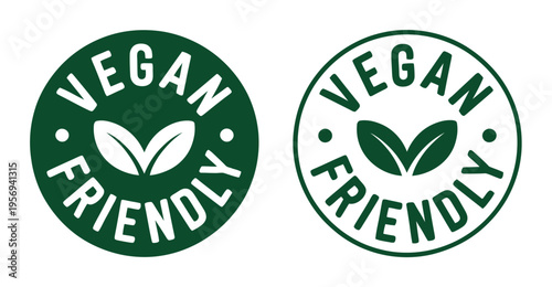 Vegan Friendly Green and White Circular Badges with Leaf Symbol