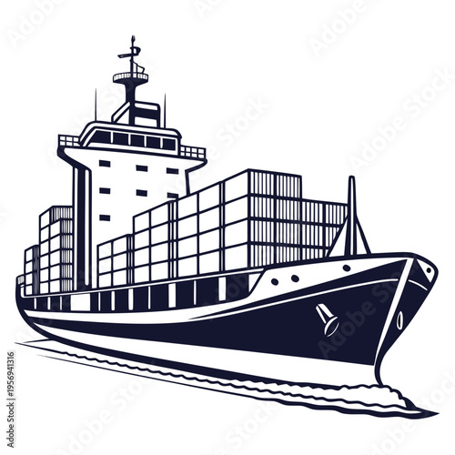 Dark blue cargo ship with containers on deck container ship freight ship transportation