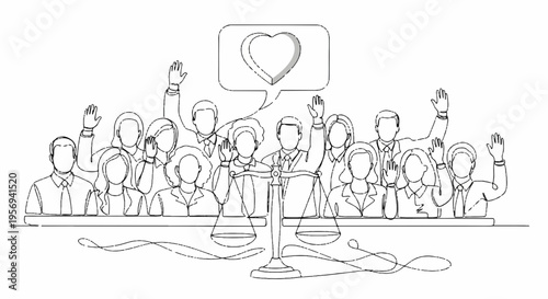 Vector illustration of people cheering with heart speech bubble