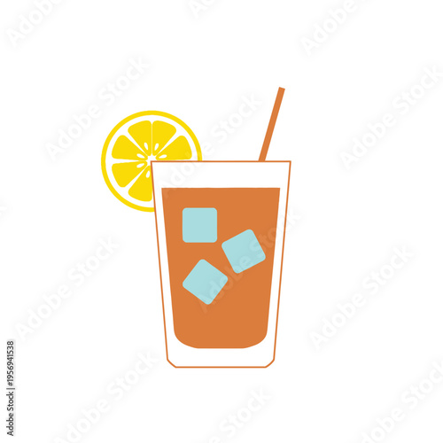 Refreshing Iced Tea with Lemon Slice and Ice Cubes in Tall Glass