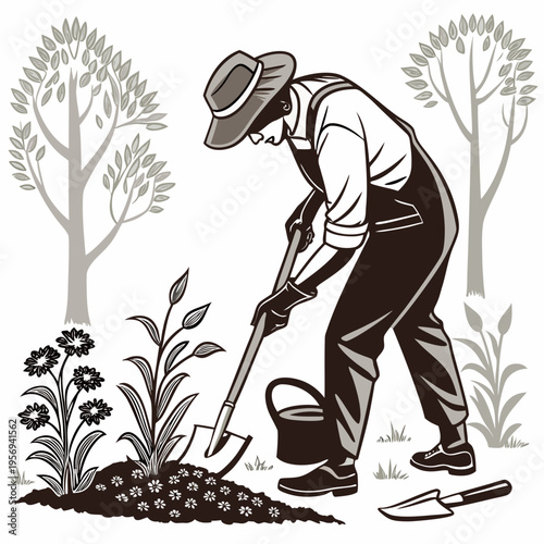 Gardening icon: person digging in garden