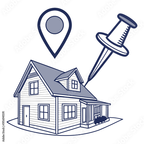 House icon with map pin and thumbtack, location concept, real estate