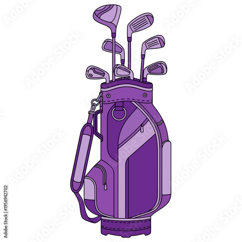 Purple Golf Bag Full of Clubs, Sports Equipment, Outdoor Activity