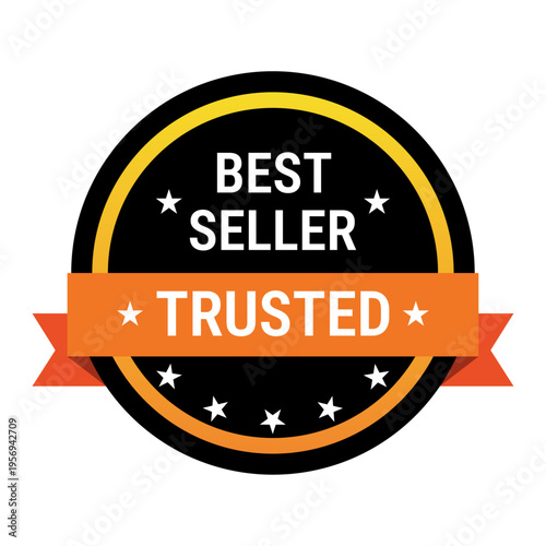 Best seller trusted badge with ribbon isolated on white background