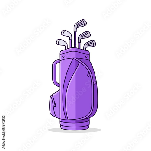 Purple Golf Bag with Clubs - Vector Illustration