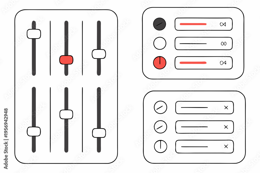 Fototapeta premium Audio control panels with sliders and dials