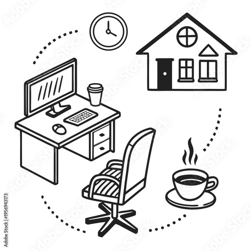 Home office workspace with computer and coffee desk chair