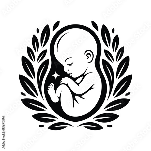 Baby in womb silhouette vector illustration with motherhood and pregnancy concept