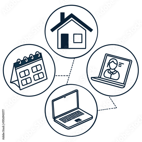 Remote work and telecommuting on white background work from home laptop calendar