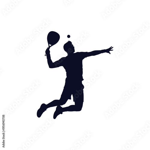 Silhouette of a man playing padel tennis, jumping to hit the ball with a racket