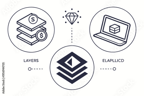 Blockchain and cryptocurrency layers diamond laptop
