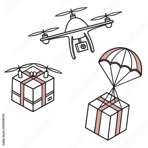 Drone delivery with packages and parachutes logistics