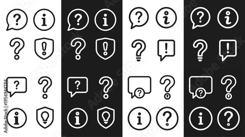 Help and Information Vector Icon Set — Question, Info, Exclamation, Alert, Warning, Help, Support, Guidance, Assistance, Notification