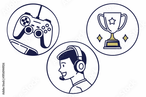 Gaming and esports with controller, trophy, and headset gaming esports controller gamer