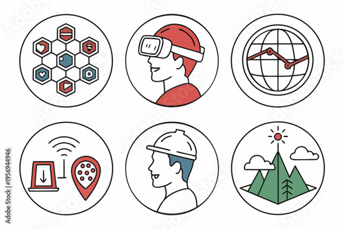 Various for technology and outdoor activities virtual reality globe clock