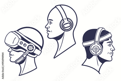Virtual reality headsets and people wearing vr headsets