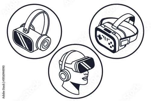 Virtual reality headsets and person wearing vr headset