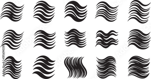 Collection of black wavy line patterns and shapes design