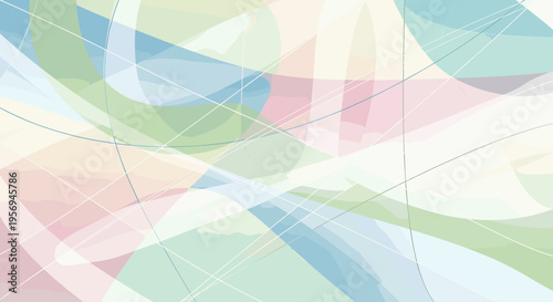 Abstract background with overlapping translucent pastel shapes and delicate lines creating a soft, flowing, and modern design.