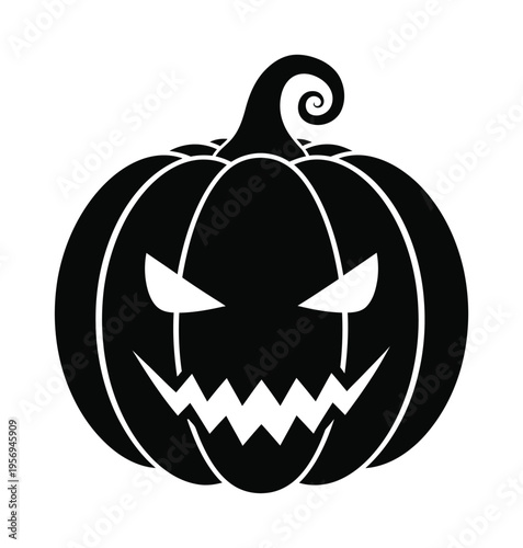 Vector of a menacing jack-o'-lantern with jagged teeth and curled stem