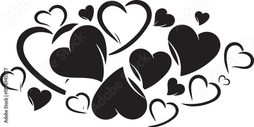 Black hearts on white background for love and Valentine's Day