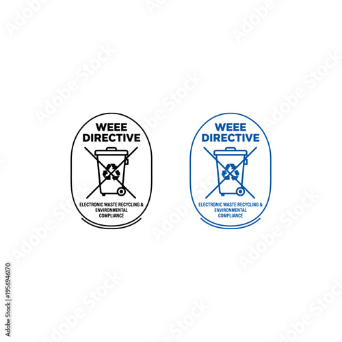 WEEE Directive Electronic Waste Recycling and Environmental Compliance Labels Set
