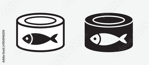 Minimalist Tuna Can Icons with Fish Illustration Vector