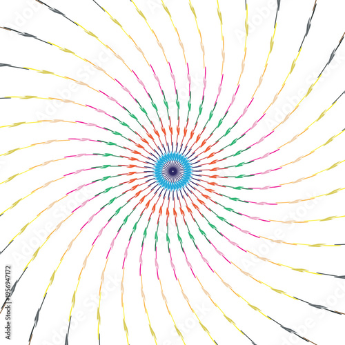 Circular vortex of colorful arrow shapes creating whirlpool eps 10