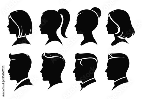 Diverse Silhouettes: A Collection of Male and Female Hairstyles and Attire