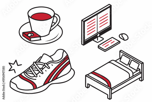 Color of daily life with red accents coffee