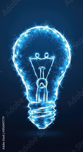 Glowing Blue Lightbulb - Innovation and Ideas.