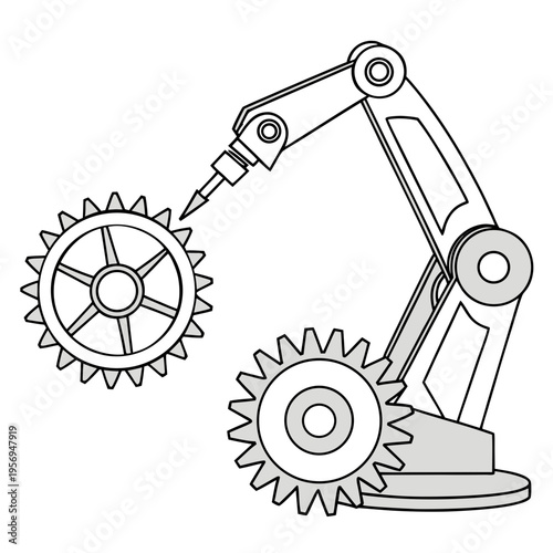 Robotic arm with two gears on white background machine industry manufacturing