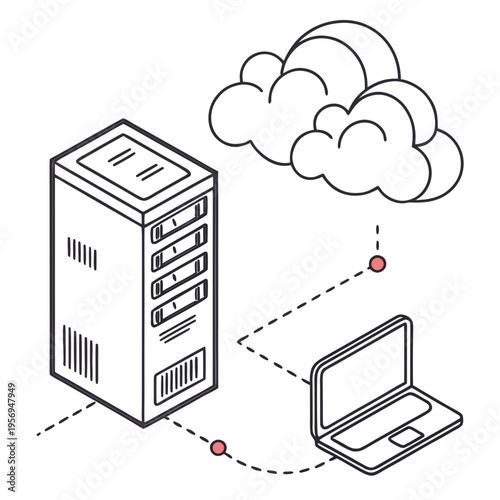 Computer server and laptop connected to cloud storage