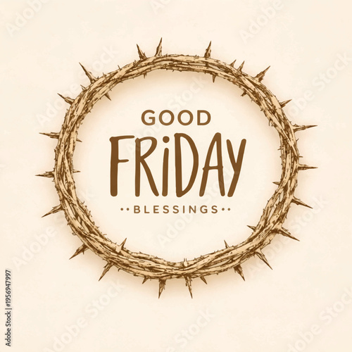 Good Friday crown of thorns frame with blessings text Christian religious design