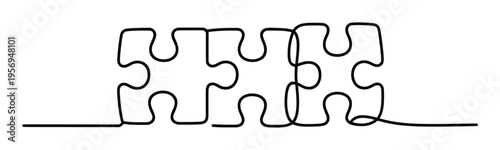 Simple Line of Interlocking Puzzle Pieces on a White Background