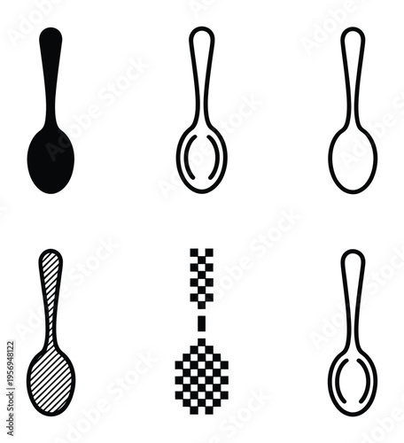 Six Different Spoon Solid, Outline, and Patterned
