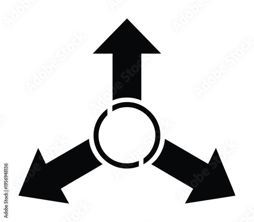 Three Black Arrows Pointing Outward From a Central Circle