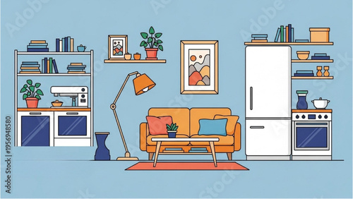 Interior design of a modern living room with furniture and decor