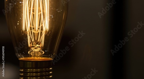 Vintage Edison Bulb Illuminated in Dark Setting.