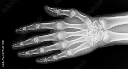 X-ray image of human hand bones.
